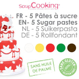 ScrapCooking – Set mit 5 Fondants – weiß, gelb, rot, grün und braun – 5 x 80 g – Zuckerpaste für Kuchen, Kuchendekorationen, Geburtstag, Weihnachten – glutenfrei und frei von Palmöl – 7257 Naty Shop Zuckerpaste