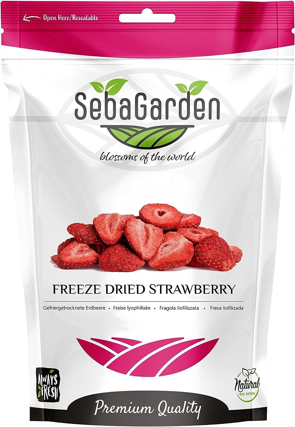 Seba Garden Premium gefriergetrocknete Erdbeeren, köstliche mediterrane Erdbeeren, gentechnikfrei und vegan (100 g) Dehydrierte Produkte My Store 400 g