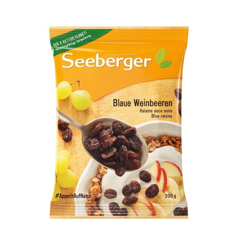 Blaue Sultanas von Seeberger, 13er-Pack: Süße und saftige kernlose Thompson-Trauben-Sultanas – zum Backen, Kochen und Knabbern – sonnengetrocknet – ungeschwefelt, vegan (13 x 200 g). Standardtitel für dehydrierte Produkte von Naty Shop