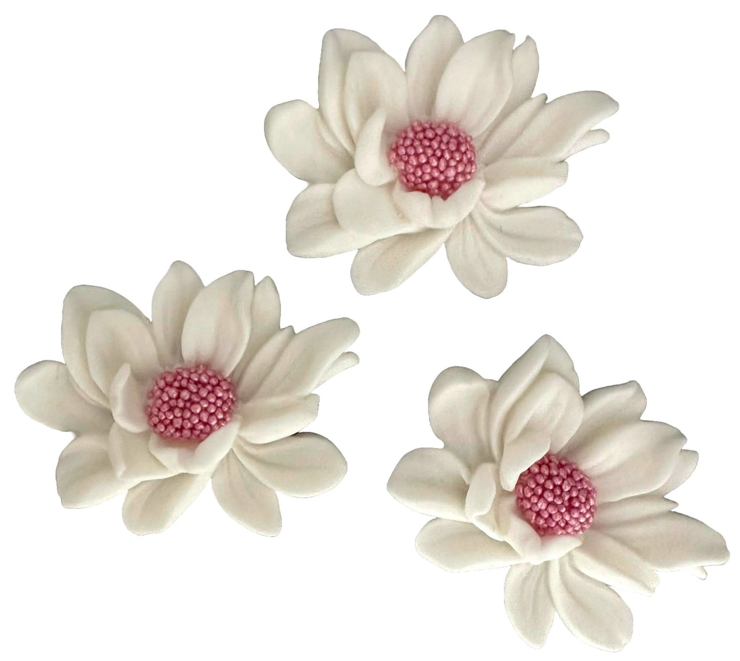Set mit 3 essbaren Zuckerdekorationen, weiße Blumen Zuckerpastendekorationen Nati Shop