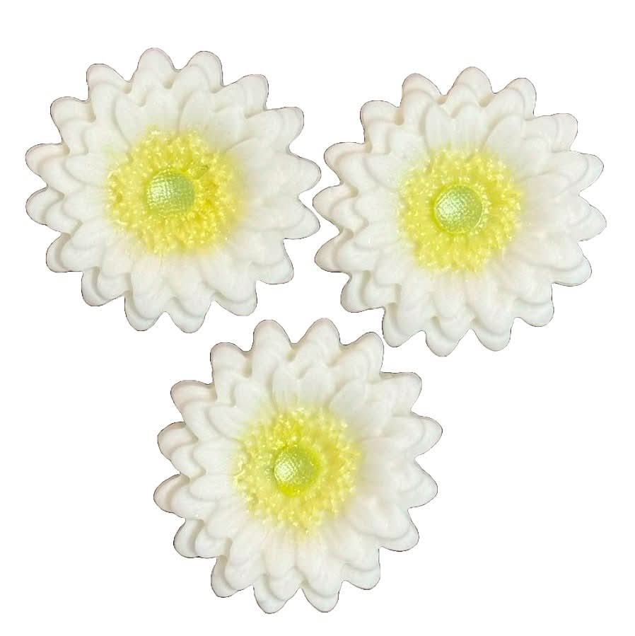 Set mit 3 essbaren Zuckerdekorationen, weiße Gerbera-Dekorationen von Sugar Paste Nati Shop
