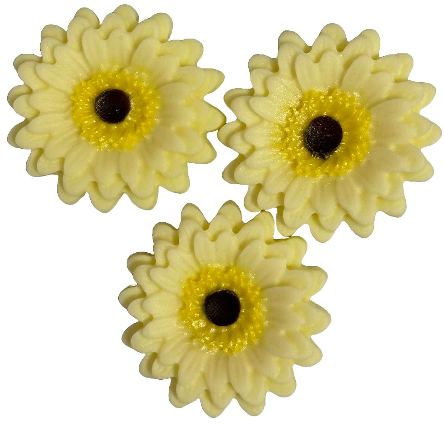 Set mit 3 essbaren Zuckerdekorationen, hellgelbe Gerbera-Dekorationen von Sugar Paste Nati Shop