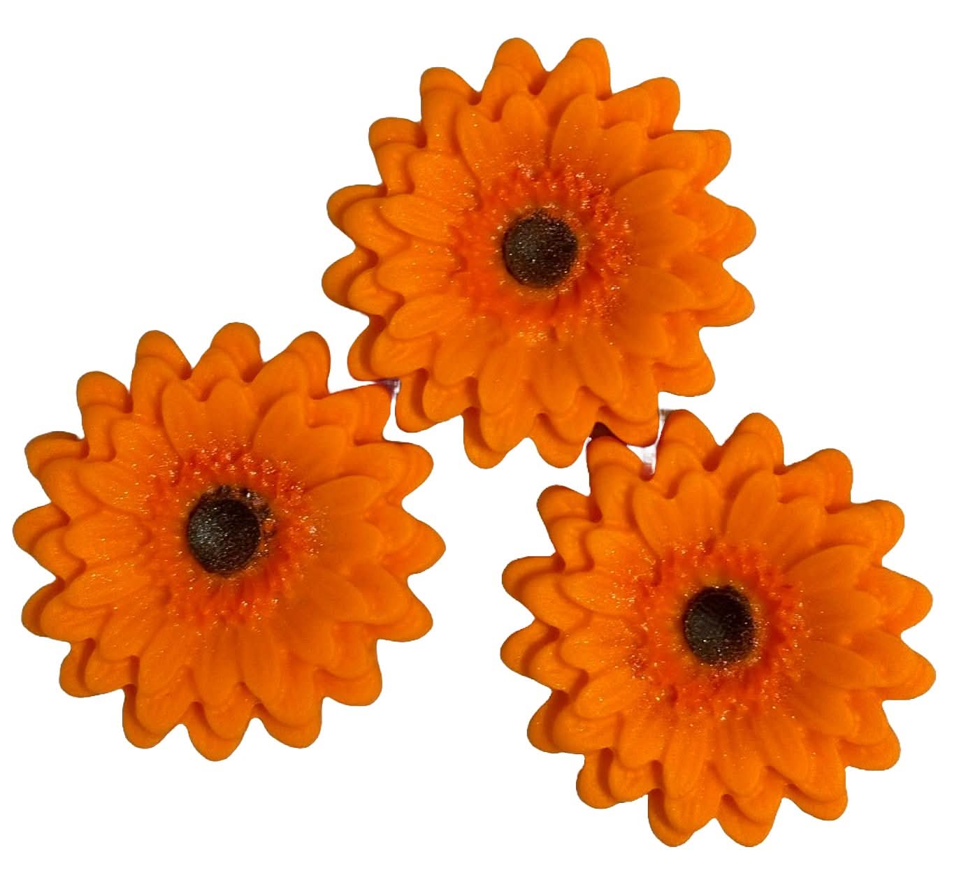 Set mit 3 essbaren Zuckerdekorationen, orangefarbene Gerbera-Dekorationen aus Zuckerpaste Nati Shop