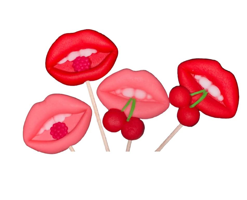 Set mit 4 essbaren Zuckerdekorationen, Sensual Lips Zuckerpastendekorationen Nati Shop