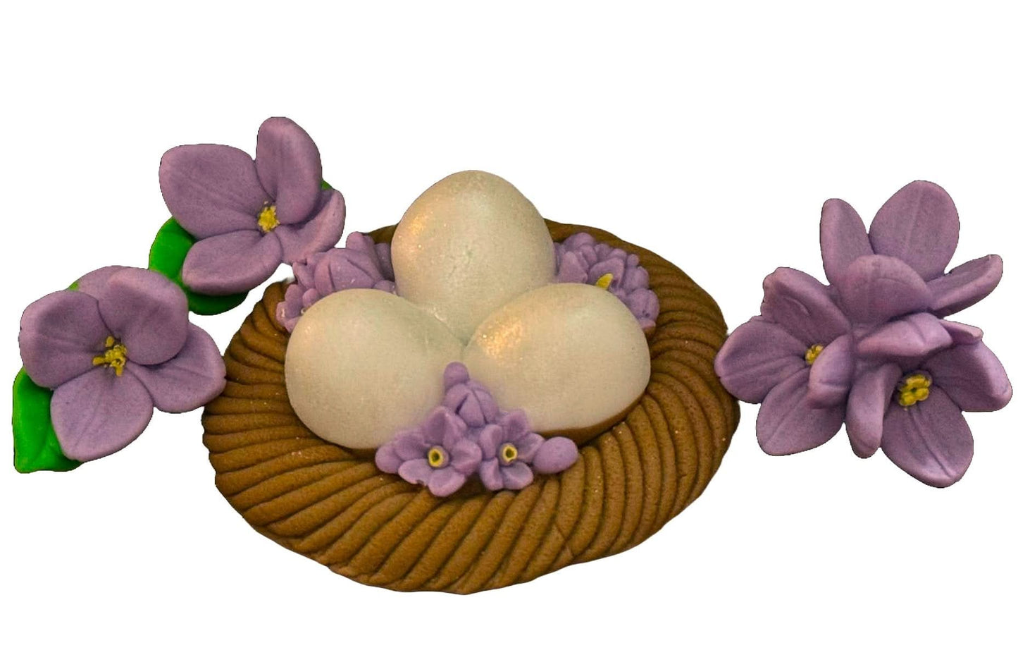 Set mit 4 essbaren Zuckerdekorationen, Nest mit Eiern, Dekorationen von Sugar Paste Nati Shop