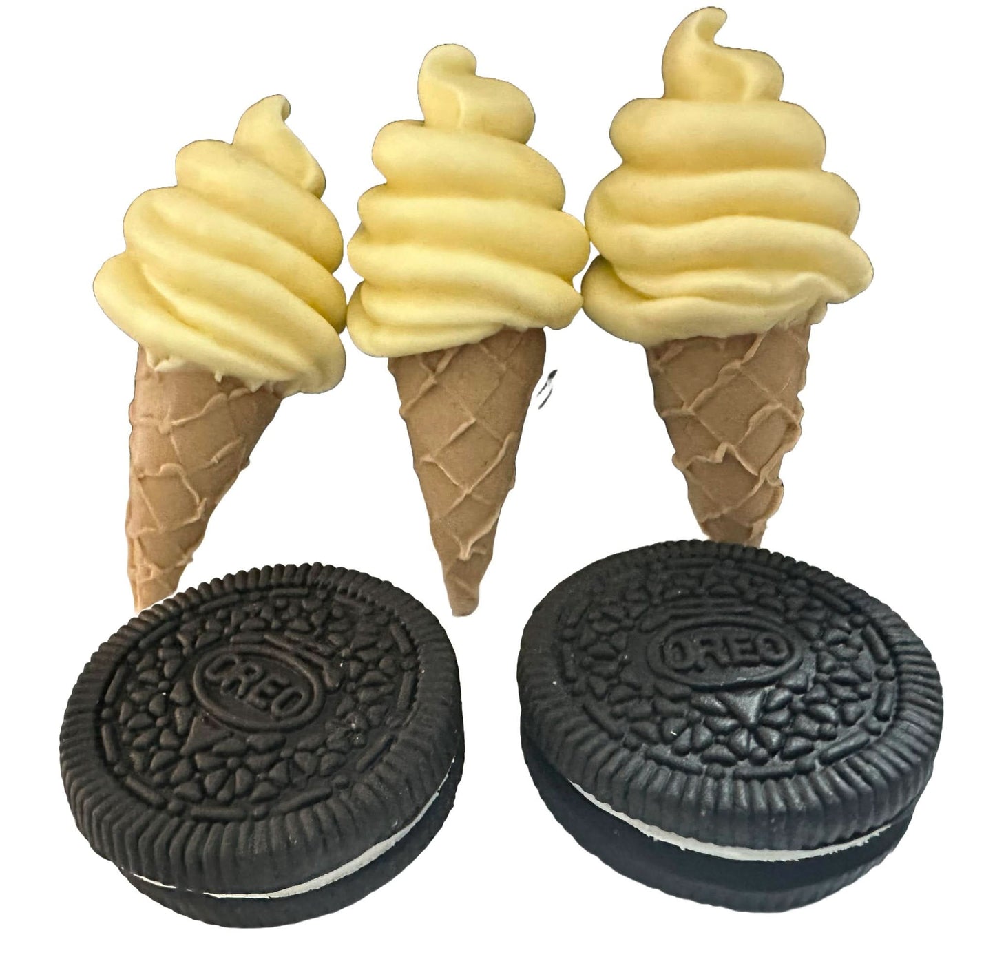 Set mit 5 essbaren Zuckerdekorationen, Eiscreme- und Oreo-Dekorationen von Sugar Paste Nati Shop