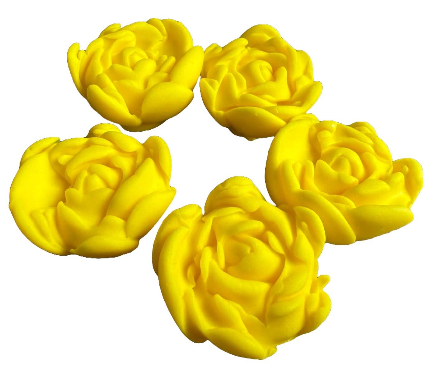 Set mit 5 essbaren Zuckerdekorationen, Gelbe Rosen Zuckerpastendekorationen Nati Shop