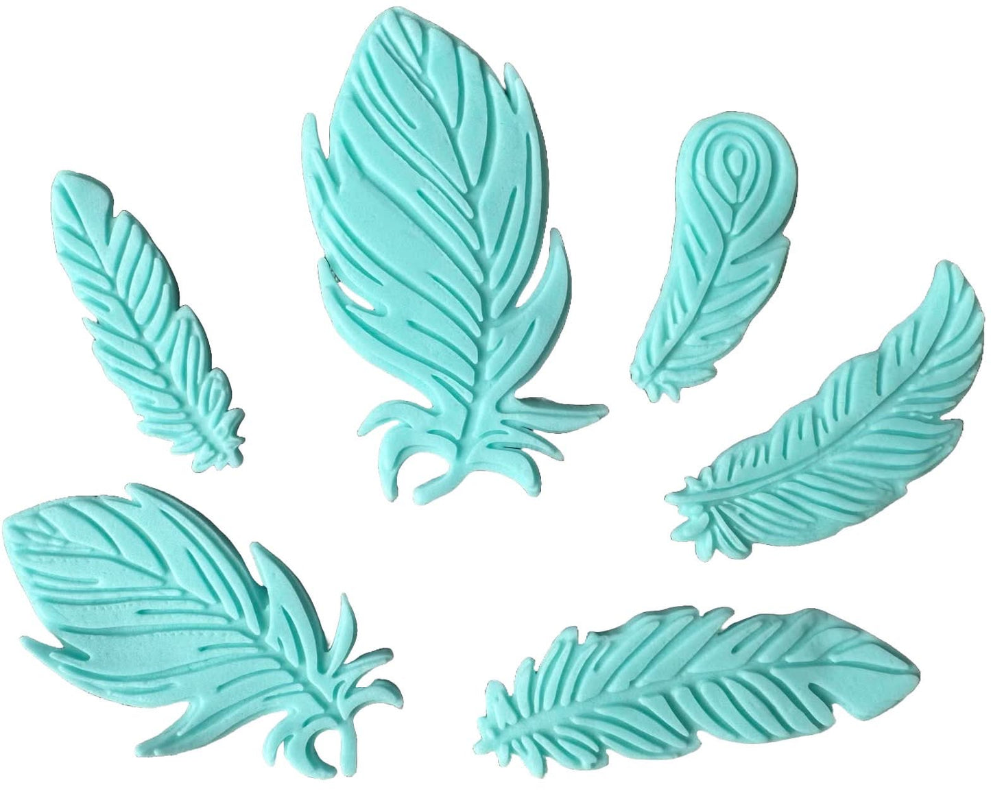 Set mit 6 essbaren Zuckerdekorationen, Blue Feathers Zuckerpastendekorationen Nati Shop