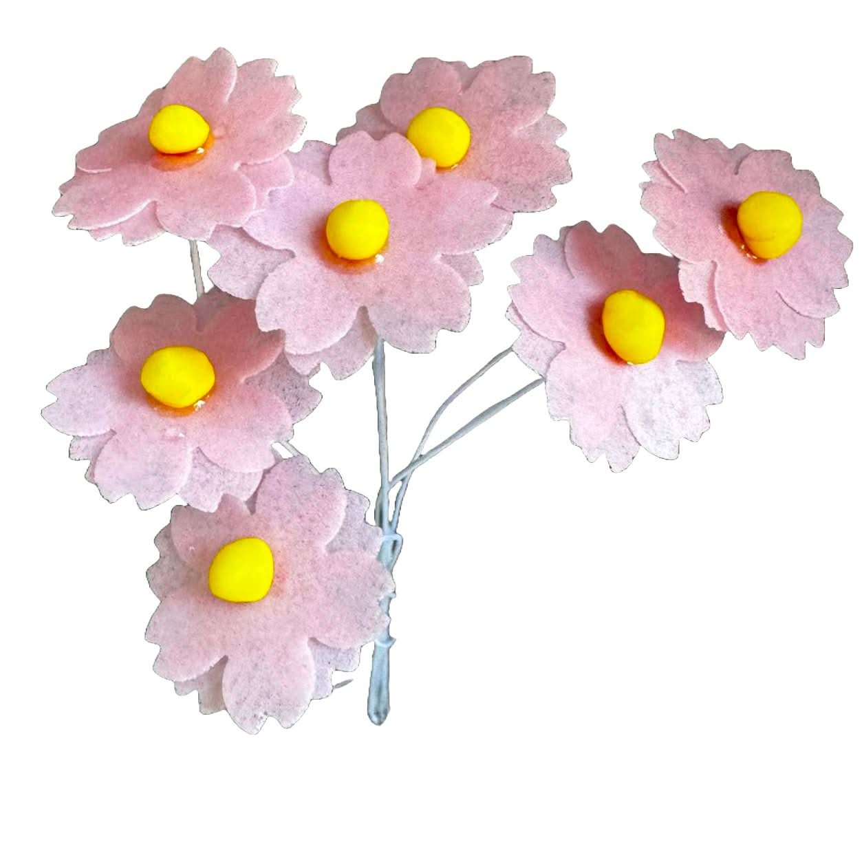 Set mit 7 essbaren Oblatendekorationen, rosa Blumendekorationen von Sugar Paste Nati Shop