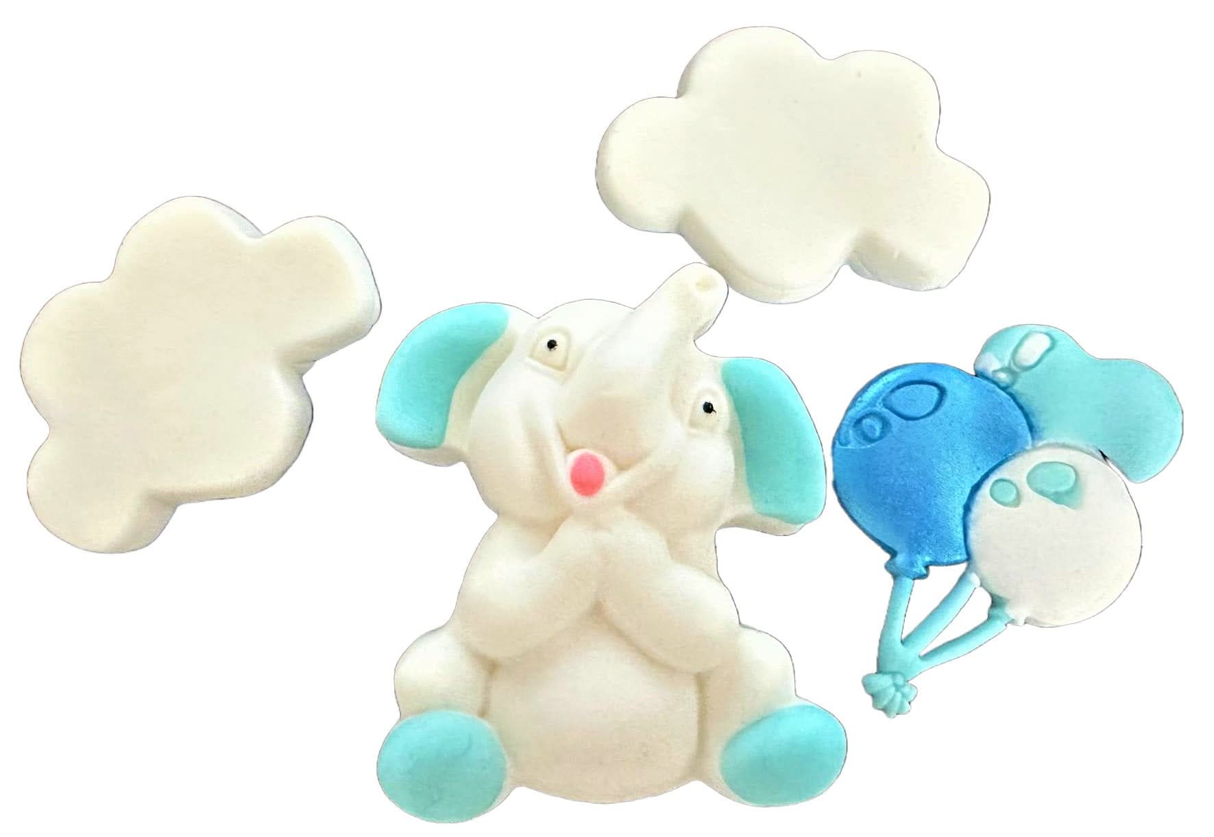 Set essbarer Zuckerdekorationen, Blue Elephant Sugar Paste Dekorationen Nati Shop