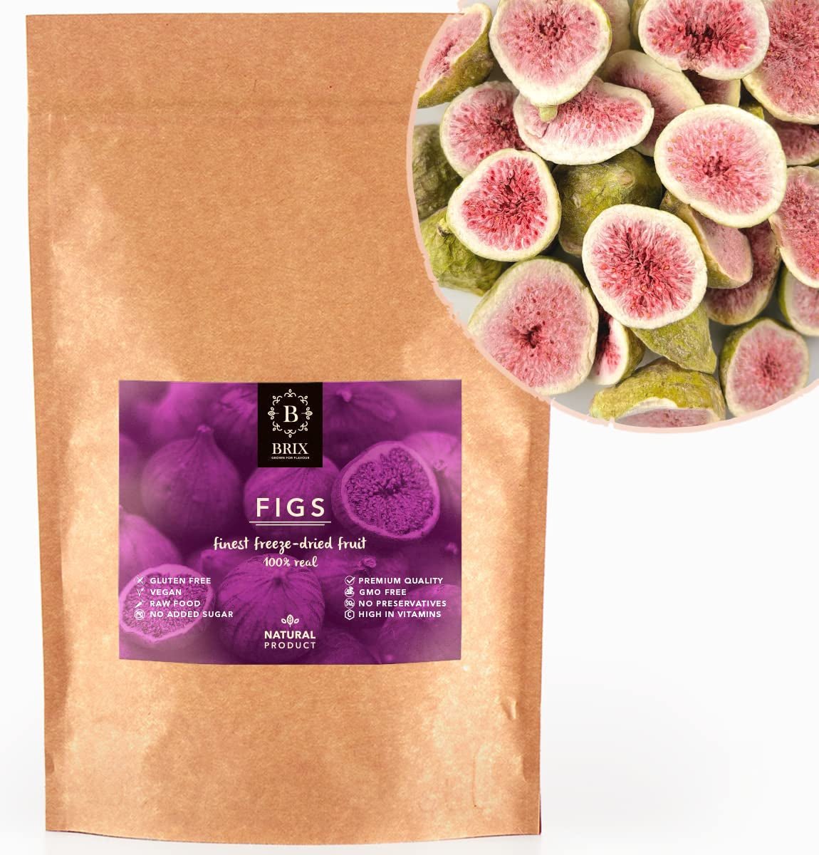 Gefriergetrocknete Feigen BRIX | Natürliche, getrocknete Feigen 95 g | Great Taste Award für Trockenfrüchte, getrocknet | GVO-frei, glutenfrei, vegan, ohne Vitamine Naty Shop Dehydrierte Produkte Standardtitel