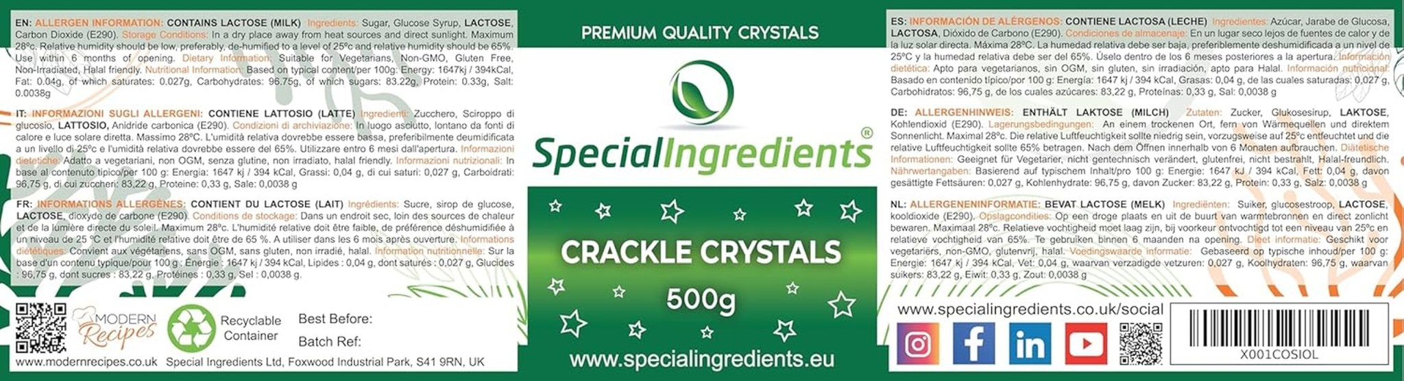 Besondere Zutaten Crackle Crystals Crackle 500g Höchste Qualität, gentechnikfrei, ideal für Kuchen, Süßigkeiten und Eiscreme Zuckerpaste Naty Shop
