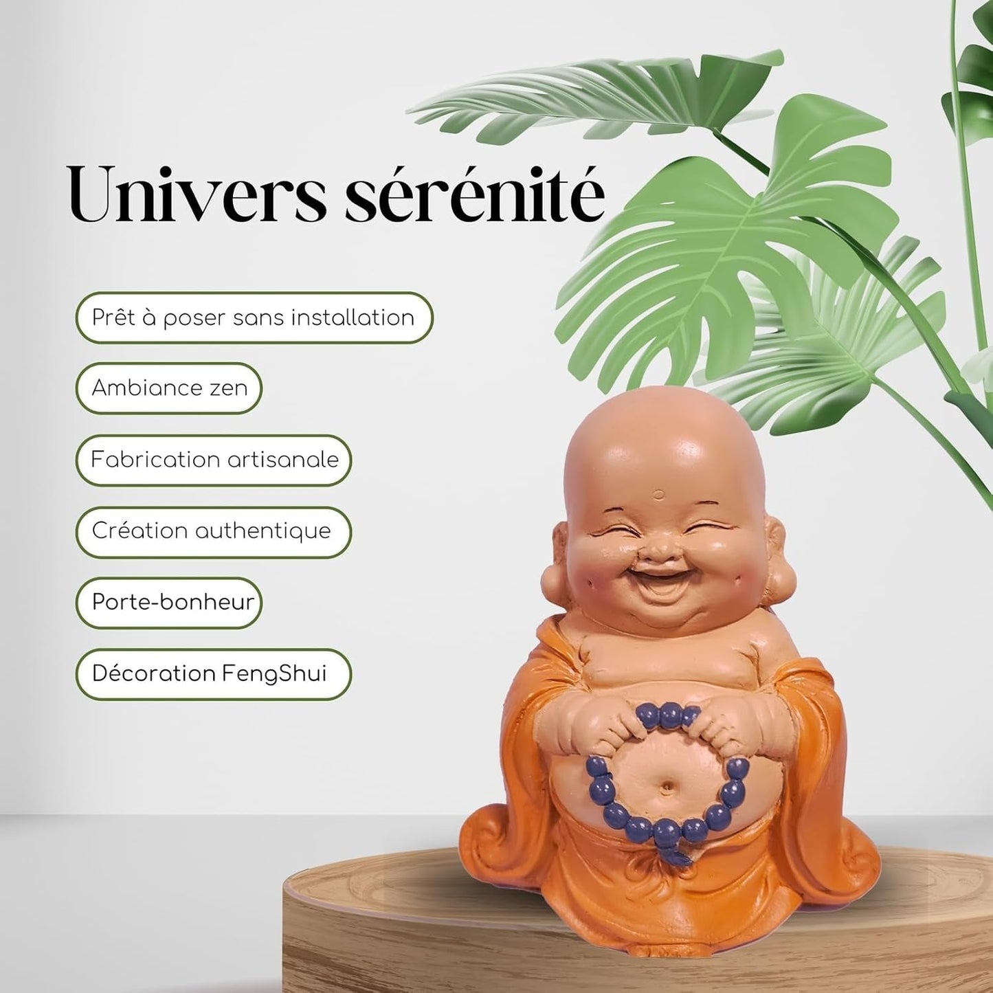 Lachende Buddha-Statue mit Rosenkranz – Inspirierende und fröhliche Figur – Glücksbringer voller Positivität – Niedliche und spirituelle Geschenkidee – H 10 cm – Zen'Light Statuen und Skulpturen Naty Shop