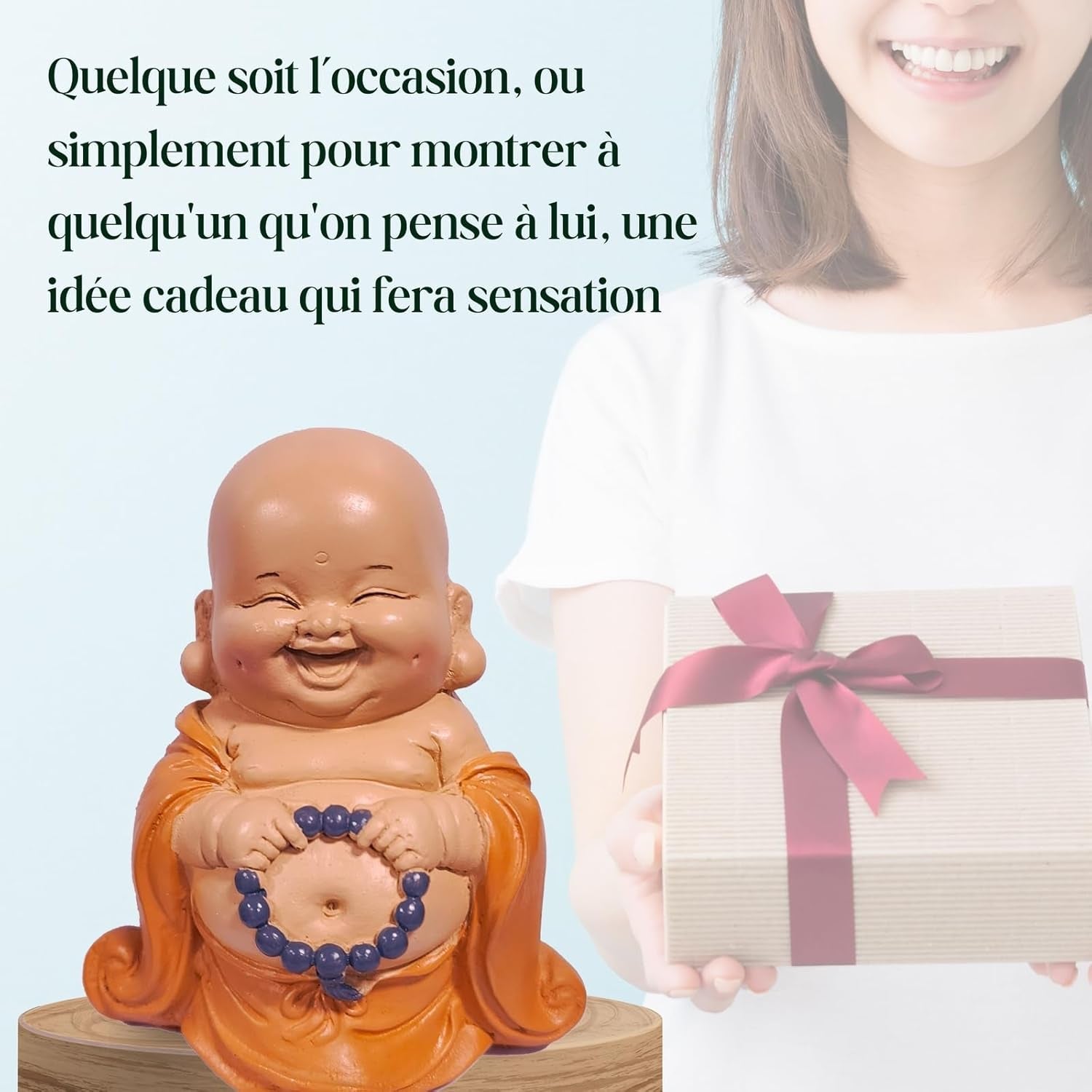 Lachende Buddha-Statue mit Rosenkranz – Inspirierende und fröhliche Figur – Glücksbringer voller Positivität – Niedliche und spirituelle Geschenkidee – H 10 cm – Zen'Light Statuen und Skulpturen Naty Shop