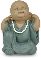 Statue 3 lachende Buddhas - Nichts sehen - Nichts hören - Nichts sagen - Baby Buddha Symbolisches Ensemble - Friedliche und freudige Stimmung - Zen-Dekor - H 18 cm - Zen'Light Statuetten und Skulpturen Naty Shop Grün Beige H 10,5