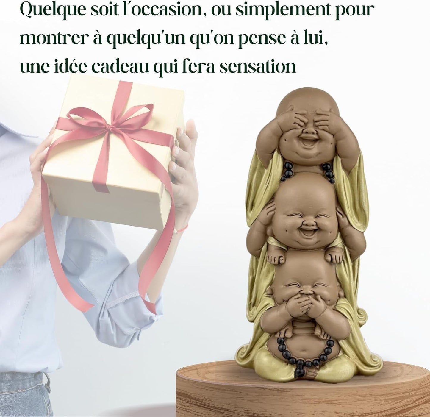 Statue 3 lachende Buddhas - Nichts sehen - Nichts hören - Nichts sagen - Baby Buddha Symbolisches Ensemble - Friedliche und freudige Stimmung - Zen-Dekor - H 18 cm - Zen'Light Statuetten und Skulpturen Naty Shop