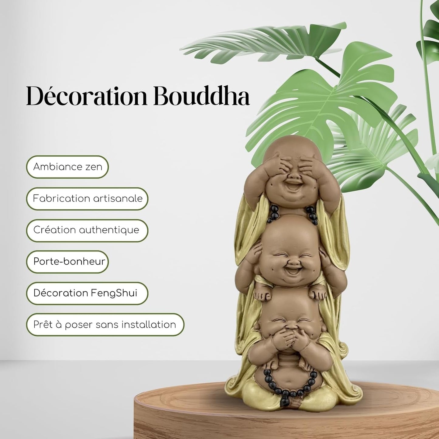 Statue 3 lachende Buddhas - Nichts sehen - Nichts hören - Nichts sagen - Baby Buddha Symbolisches Ensemble - Friedliche und freudige Stimmung - Zen-Dekor - H 18 cm - Zen'Light Statuetten und Skulpturen Naty Shop