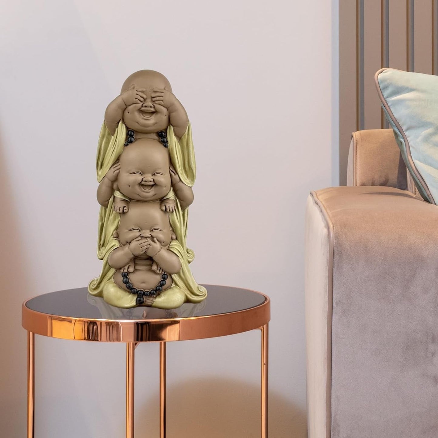 Statue 3 lachende Buddhas - Nichts sehen - Nichts hören - Nichts sagen - Baby Buddha Symbolisches Ensemble - Friedliche und freudige Stimmung - Zen-Dekor - H 18 cm - Zen'Light Statuetten und Skulpturen Naty Shop