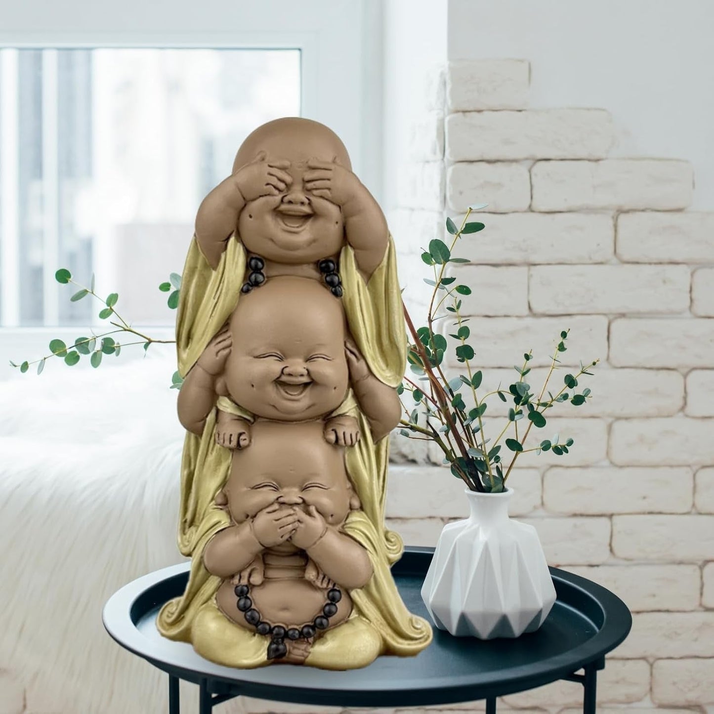 Statue 3 lachende Buddhas - Nichts sehen - Nichts hören - Nichts sagen - Baby Buddha Symbolisches Ensemble - Friedliche und freudige Stimmung - Zen-Dekor - H 18 cm - Zen'Light Statuetten und Skulpturen Naty Shop