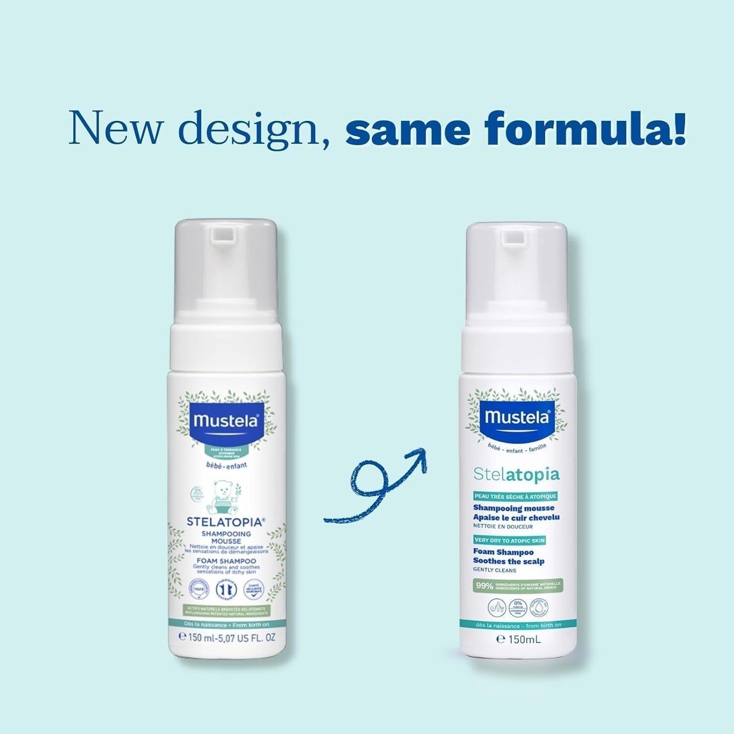 Stelatopia Shampoo Mousse für Kopfhaut mit extremer Trockenheit oder atopischer Dermatitis, Haare, Babys, Kinder, die ganze Familie – reduziert Rötungen und Juckreiz (150 ml) Kinder – Bade- und Hautpflege Naty Shop