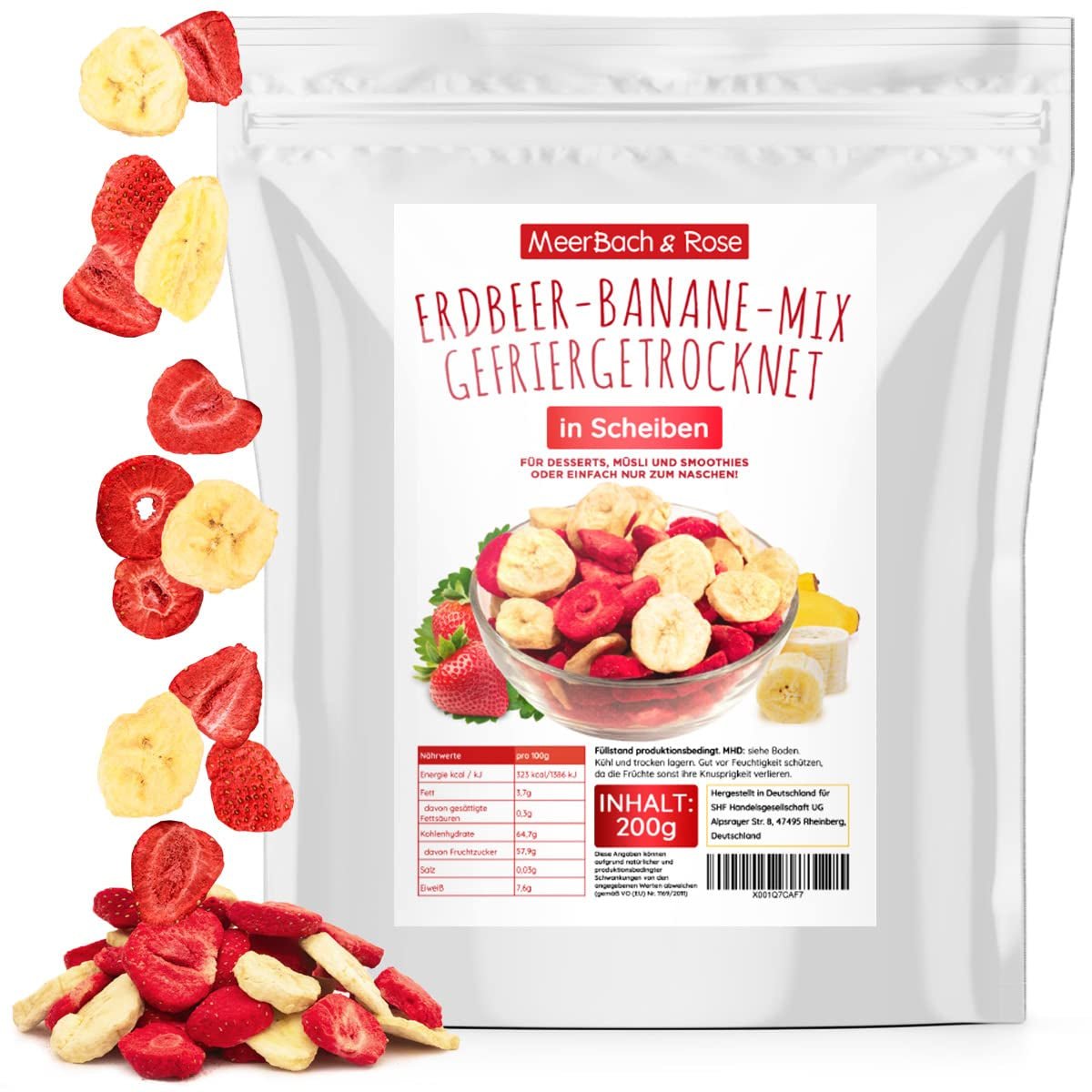 Erdbeer-Bananen-Mix 200g – gefriergetrocknete Erdbeeren und gefriergetrocknete Bananen als leckerer Snack im Beutel. Dehydrierte Produkte Naty Shop Standardtitel
