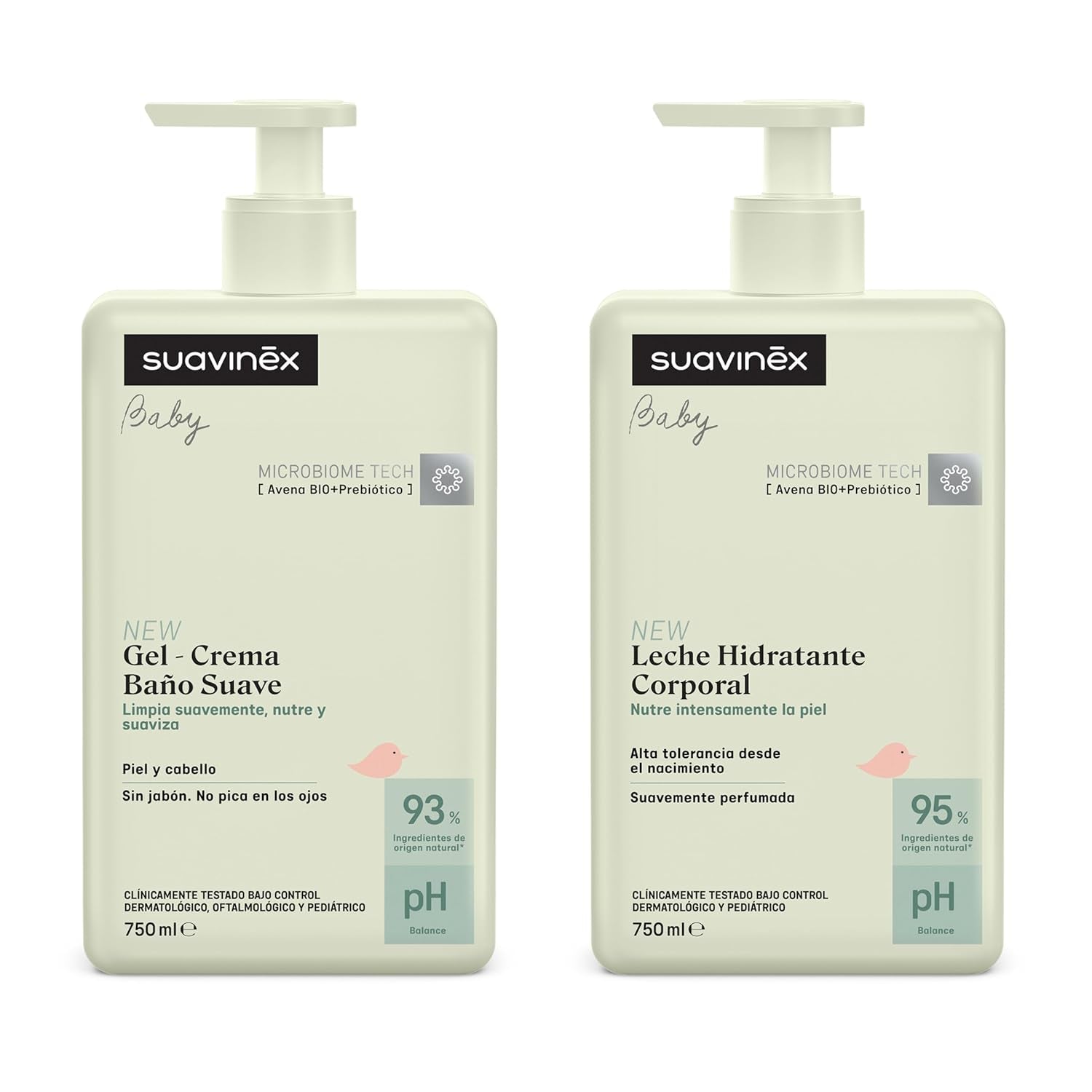 Suavinex, Syndet Baby-Shampoo für Haut und Haare, seifenfrei, 750 ml + feuchtigkeitsspendende Körperlotion, 750 ml, geeignet für empfindliche Haut und Neugeborene, mit 90 %–93 % natürlichen Inhaltsstoffen. Kinder – Bad und Hautpflege Naty Shop Standardtitel