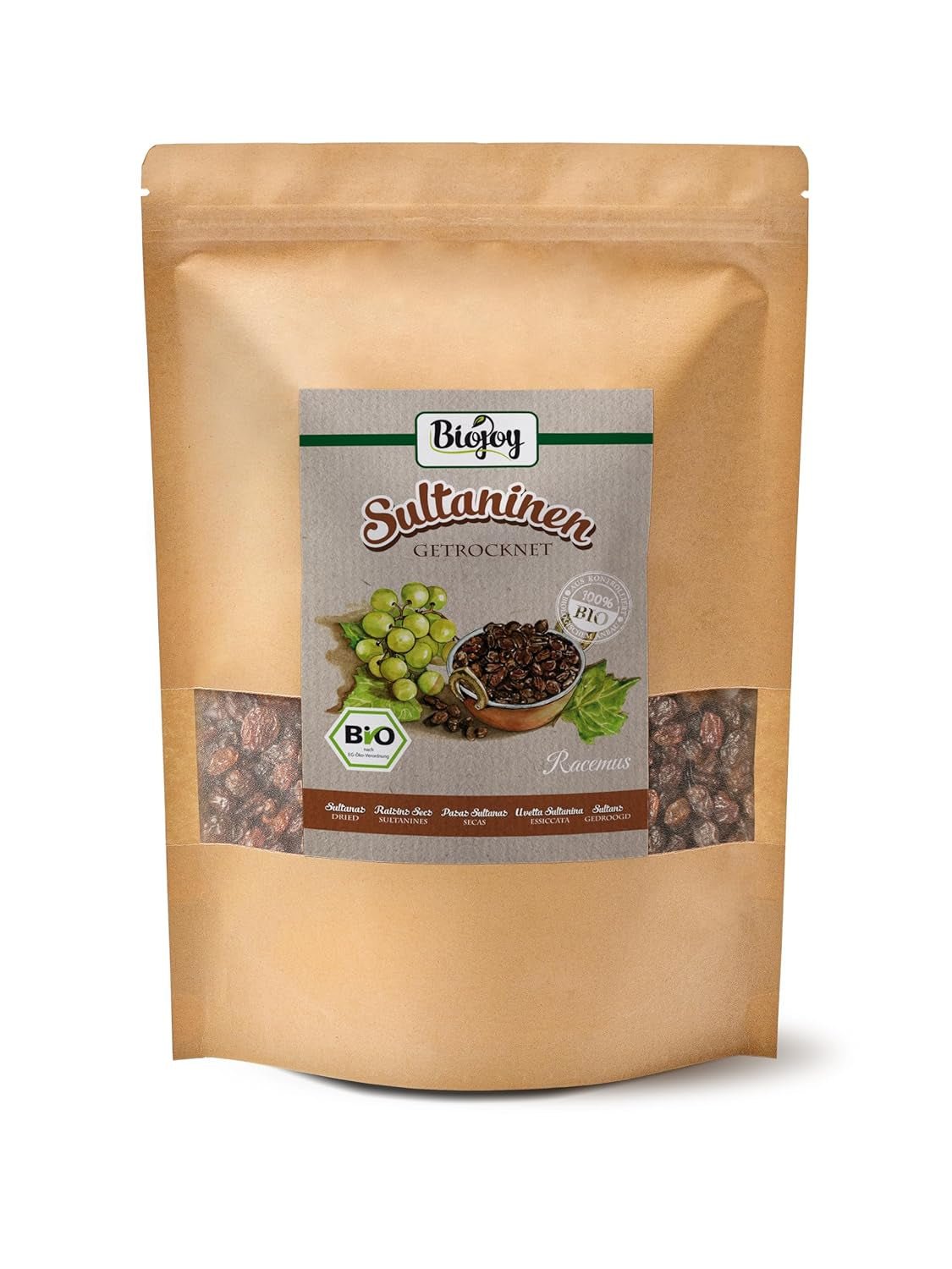 Biojoy Bio-Sultaninen (500 g), getrocknet und ungeschwefelt Naty Shop dehydrierte Produkte 1 kg (1 Packung)