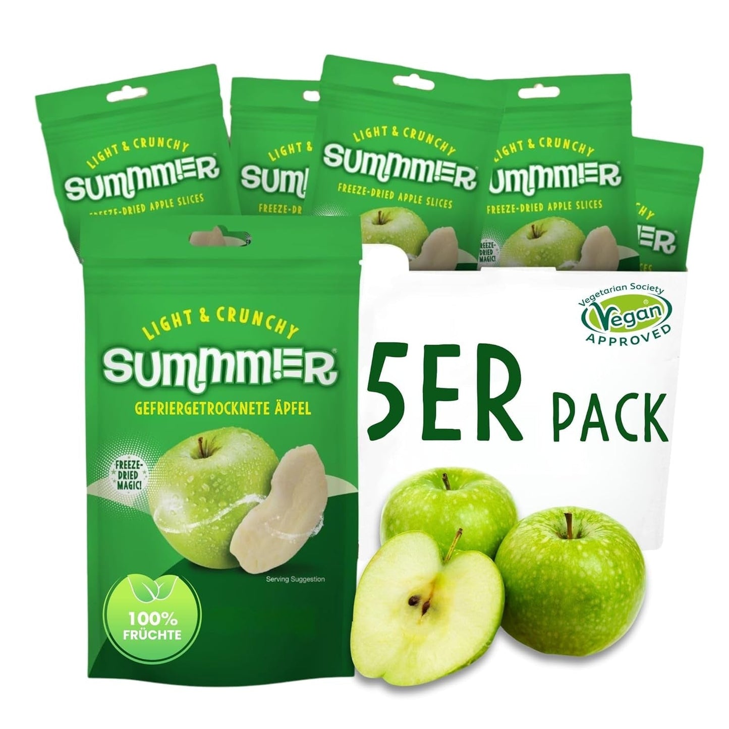 Sommerliche gefriergetrocknete Erdbeeren – 5er-Packung – zuckerfrei, 100 % natürlich, köstliche knusprige Snacks für Kinder und Erwachsene, ideal für Müsli und Lunchboxen (55 g). Dehydrierte Produkte Naty Shop 5er-Pack Apfel