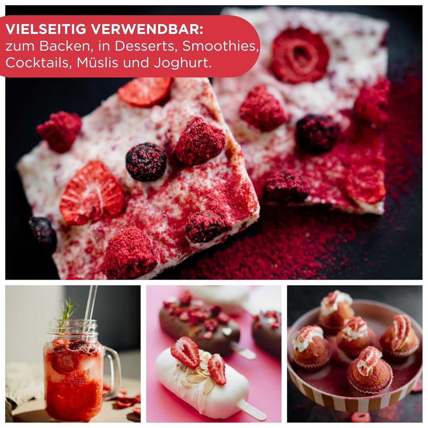 Sommerliche gefriergetrocknete Erdbeeren – 5er-Pack – zuckerfrei, 100 % natürlich, leckere knusprige Snacks für Kinder und Erwachsene, ideal für Müsli und Lunchboxen (55 g). Dehydrierte Produkte Naty Shop