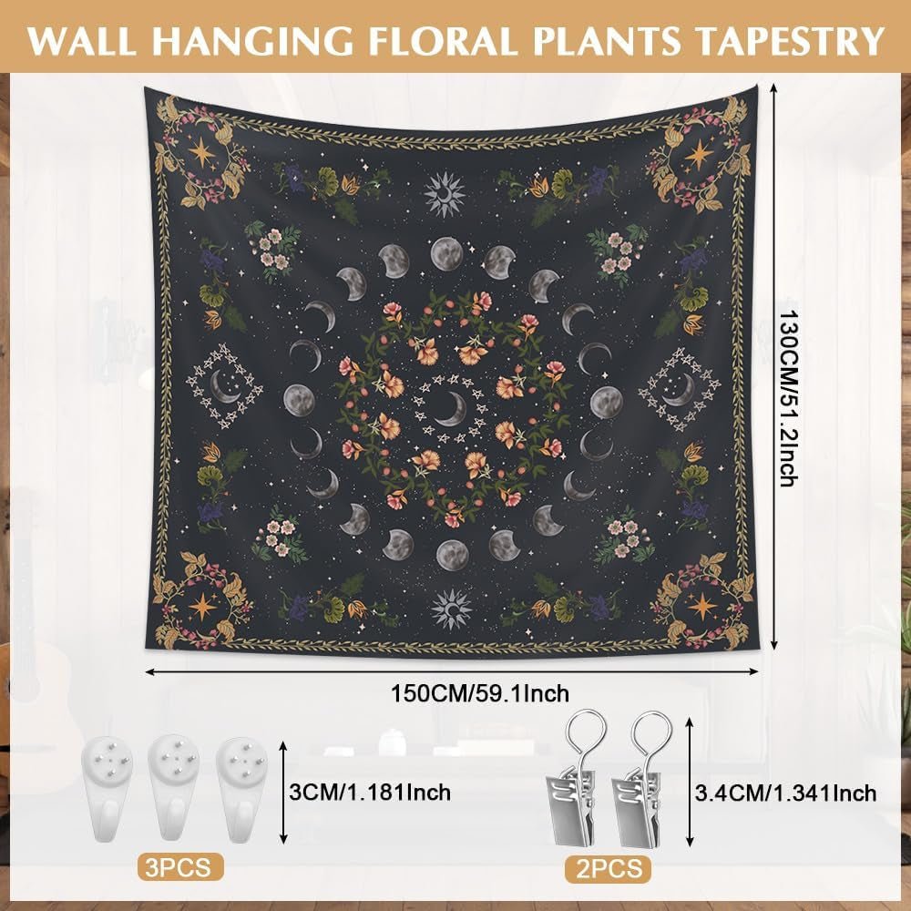 Wandteppich 130, 130 x 150 m, Mondphasen, Blumenleinwand, Zuhause – Accessoires und Dekorationen, Naty Shop