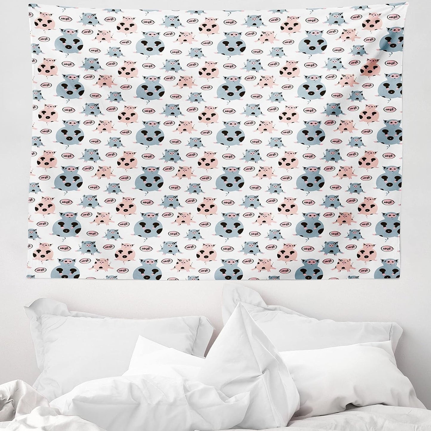 Wandteppich Abakuhaus Fernweh Tierkarte der Welt Zeichnungen Zuhause – Accessoires und Dekorationen Naty Shop Grau Blau 150L x 110B cm