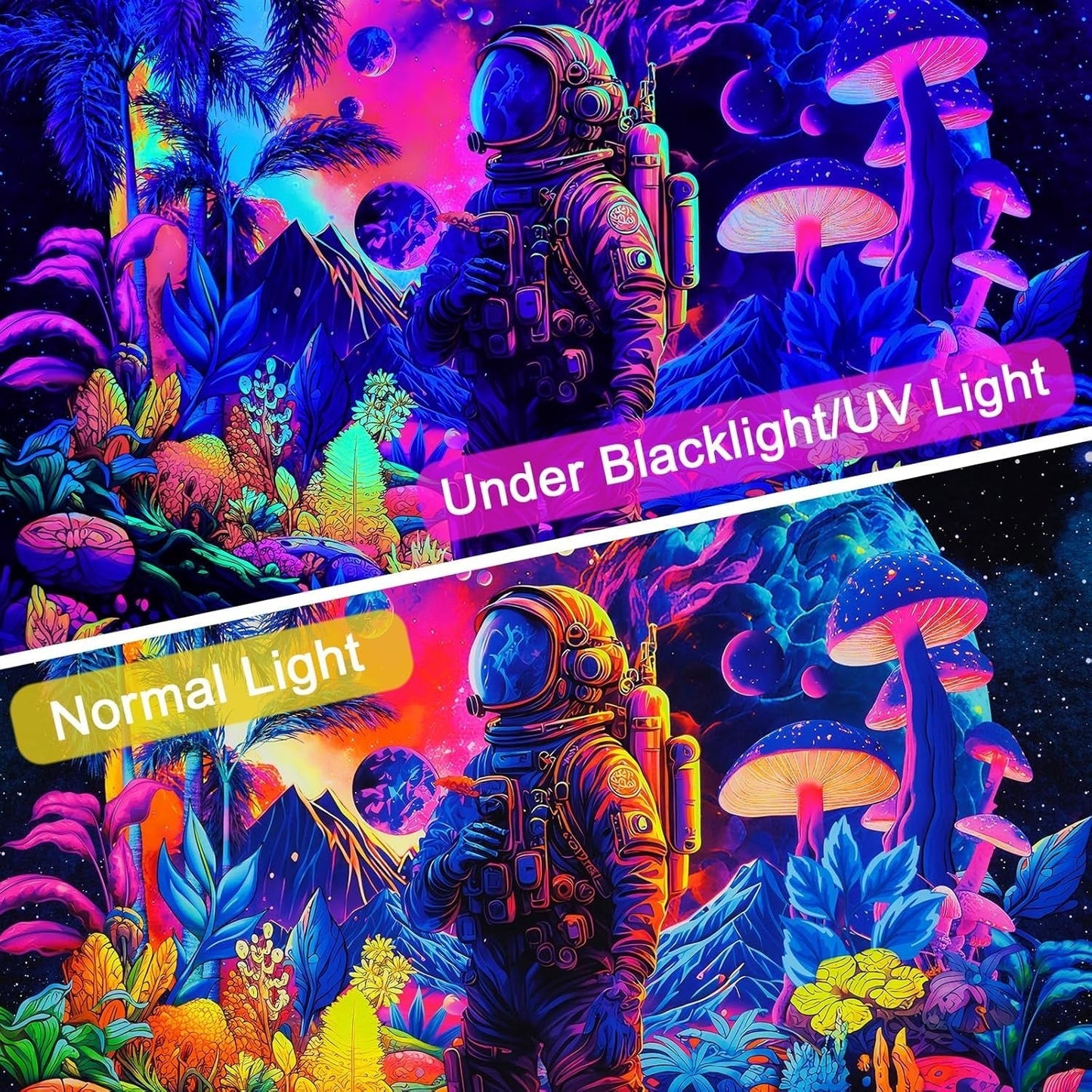 Wandteppich Alishomtll Schwarzlicht Astronautenpilz fluoreszierend botanisch Zuhause – Accessoires und Dekorationen Naty Shop