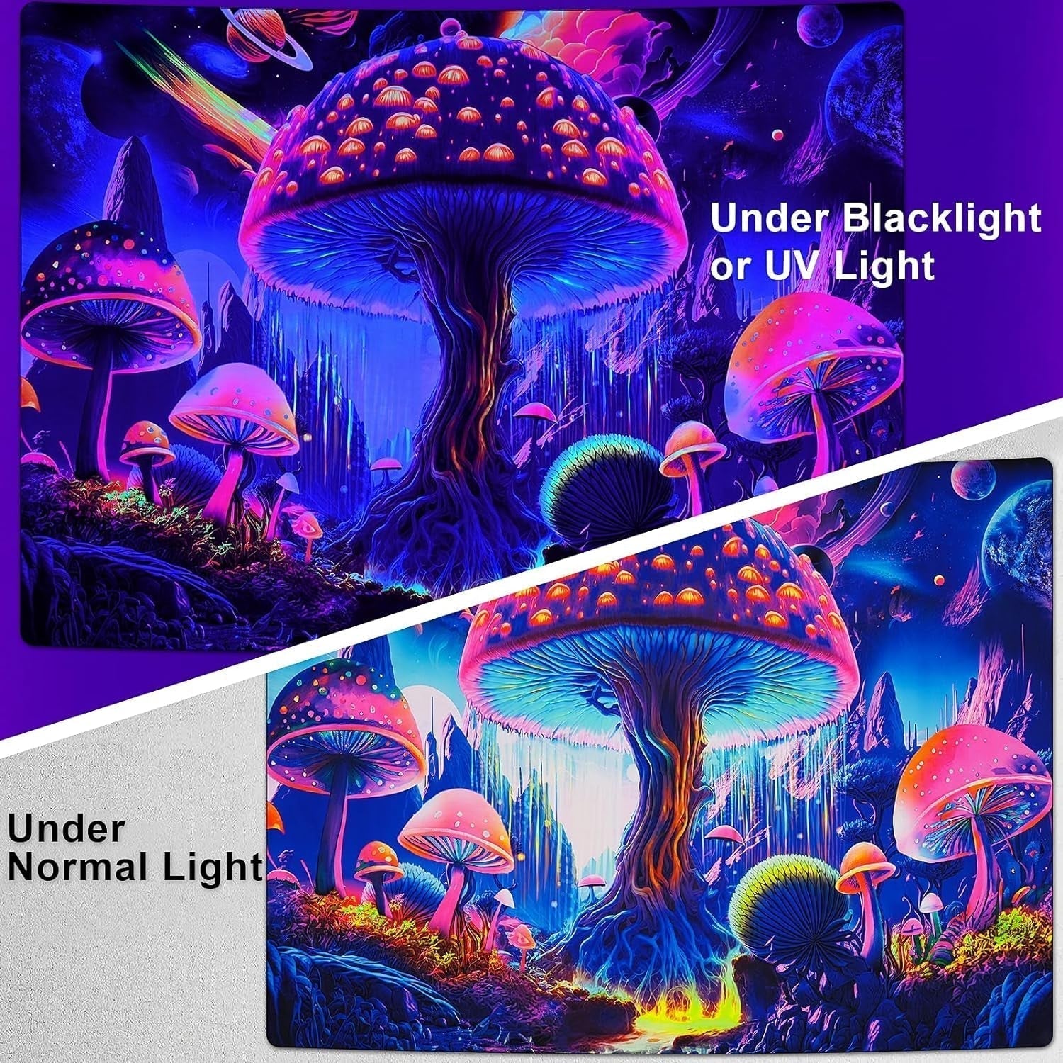 Gobelin Alishomtll Schwarzlichtpilz Mondphase Zuhause – Accessoires und Dekorationen Naty Shop