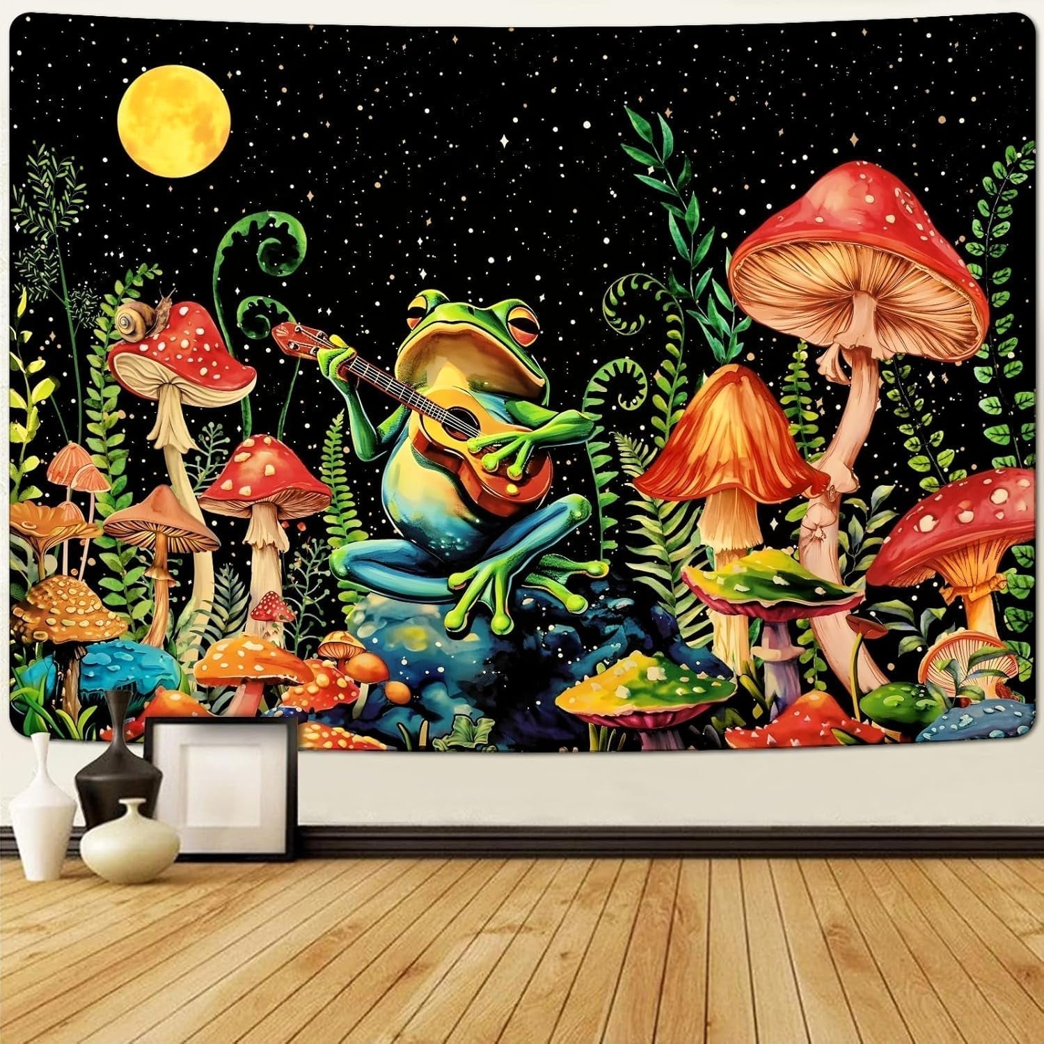 Tapisserie Alishomtll Frosch Pilz Mond Sterne bunt Zuhause – Accessoires und Dekorationen Naty Shop Multi 150 L x 130 B cm