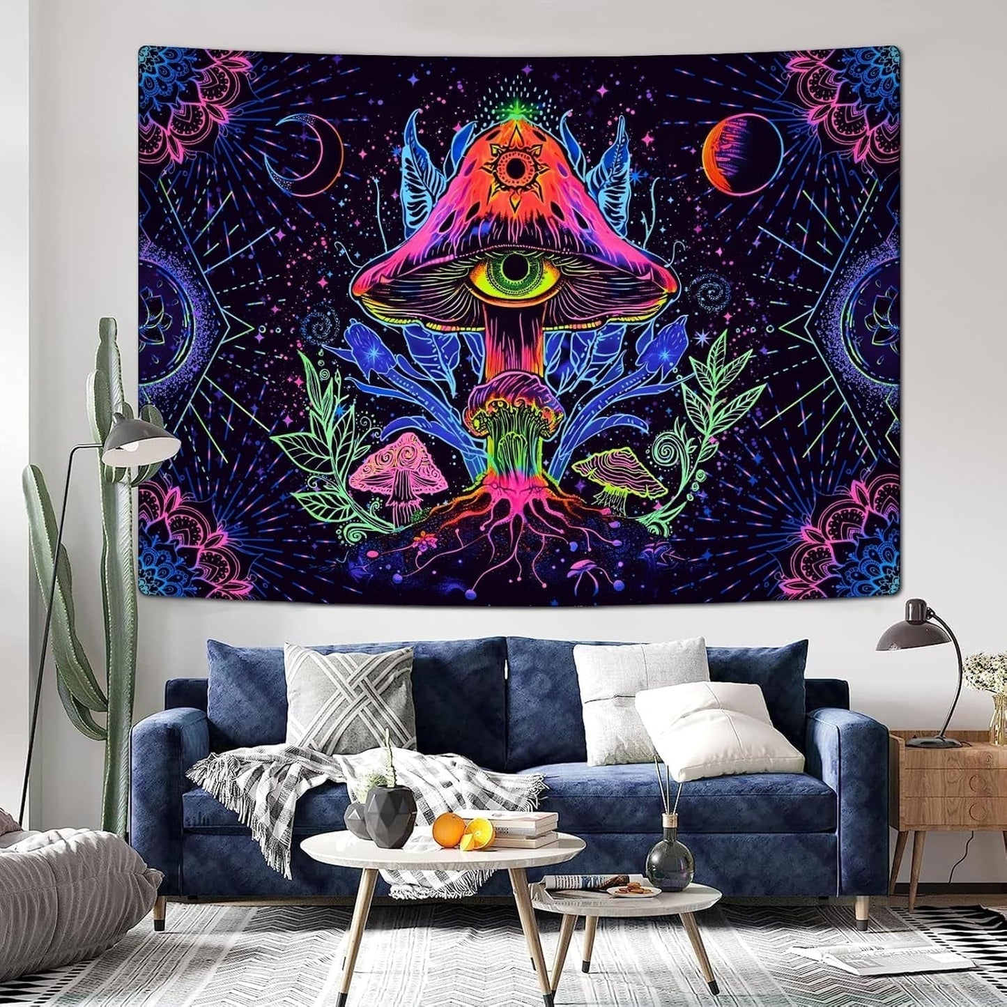 Wandteppich Alishomtll fluoreszierender Pilz Schwarzlicht-Mandala Zuhause – Accessoires und Dekorationen Naty Shop