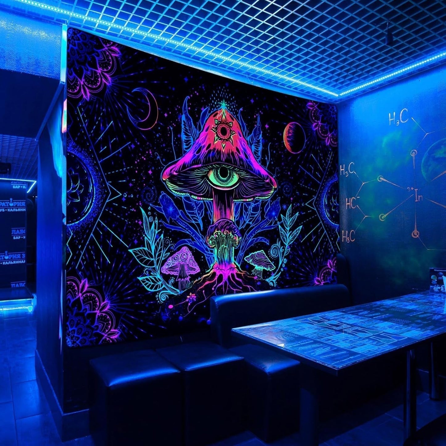 Wandteppich Alishomtll fluoreszierender Pilz Schwarzlicht-Mandala Zuhause – Accessoires und Dekorationen Naty Shop