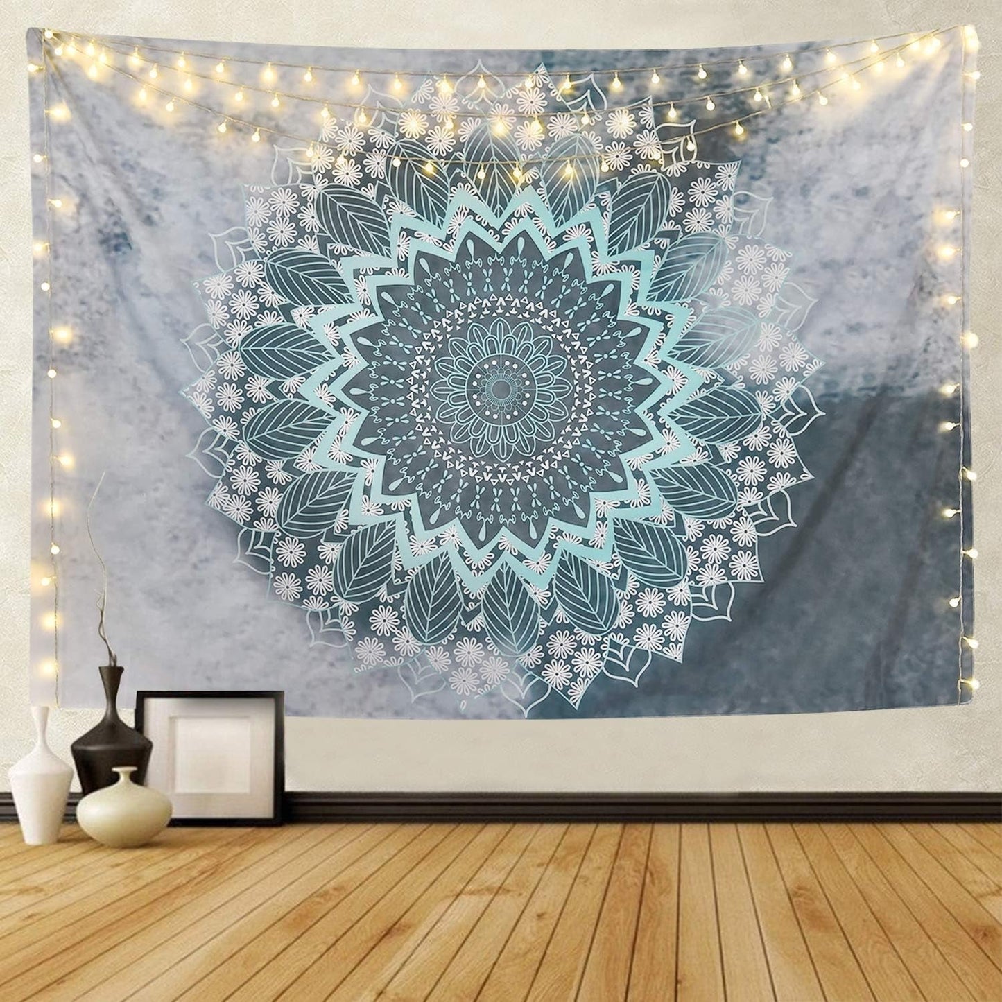 Wandteppich Alishomtll, indisches Mandala, Yoga-Hippie-Tuch, Zuhause – Accessoires und Dekorationen, Naty Shop, 1 Mandala (grau + blau), 235 L x 235 B cm