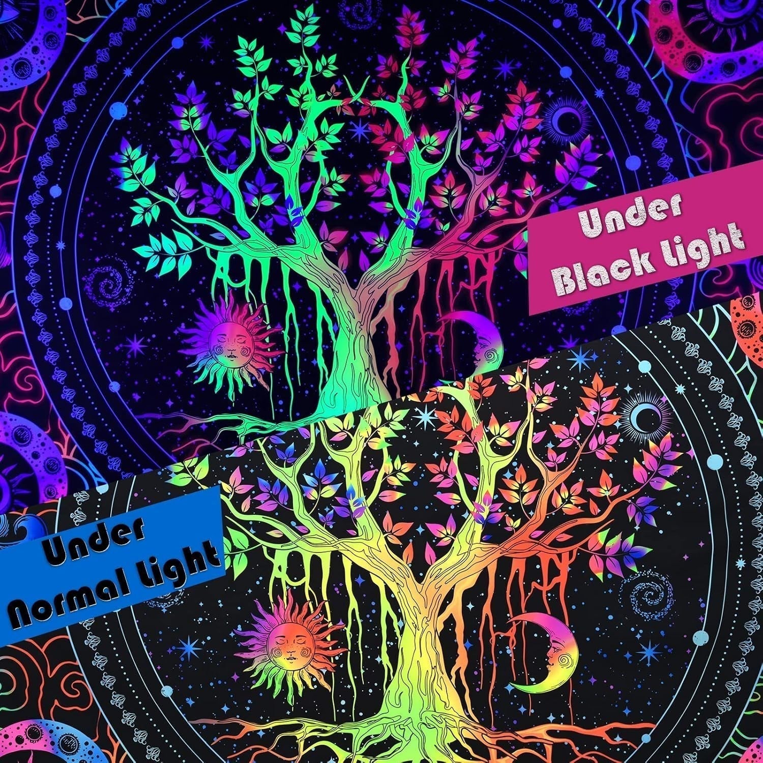 Tapisserie Alishomtll Baumleben fluoreszierende Sonne und Mond Zuhause – Accessoires und Dekorationen Naty Shop