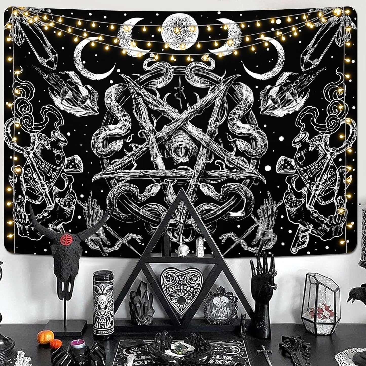 Tapisserie Alishomtll Witchy Snake Ästhetik Gothic Pentagramm Wand Home – Accessoires und Dekorationen Naty Shop