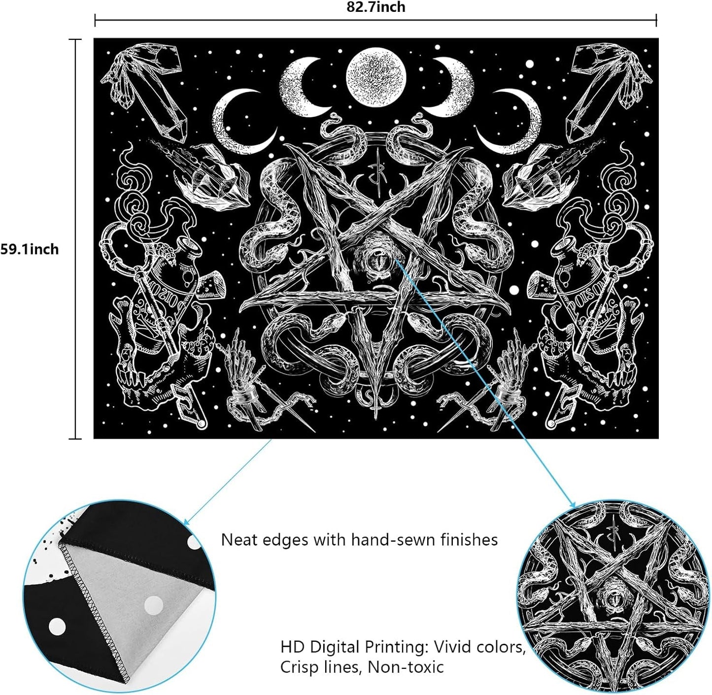 Tapisserie Alishomtll Witchy Snake Ästhetik Gothic Pentagramm Wand Home – Accessoires und Dekorationen Naty Shop