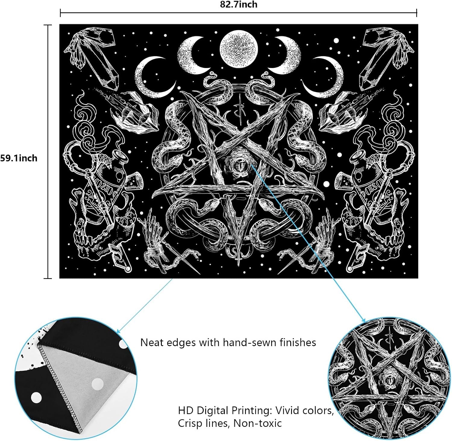 Tapisserie Alishomtll Witchy Snake Ästhetik Gothic Pentagramm Wand Home – Accessoires und Dekorationen Naty Shop