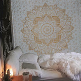 Gobelin mit goldenem Metallic-Mandala, Strandüberwurf aus indischer Baumwolle von Casa – Accessoires und Dekorationen Naty Shop