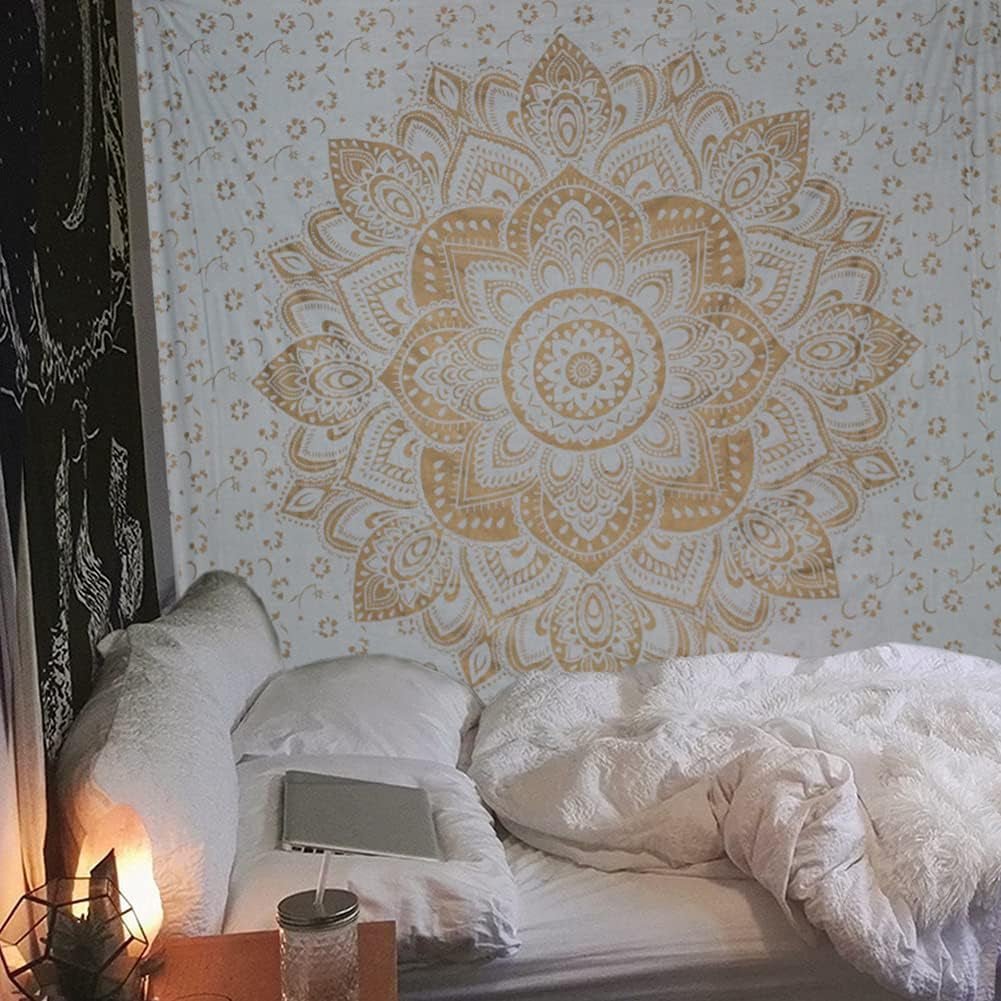 Gobelin mit goldenem Metallic-Mandala, Strandüberwurf aus indischer Baumwolle von Casa – Accessoires und Dekorationen Naty Shop