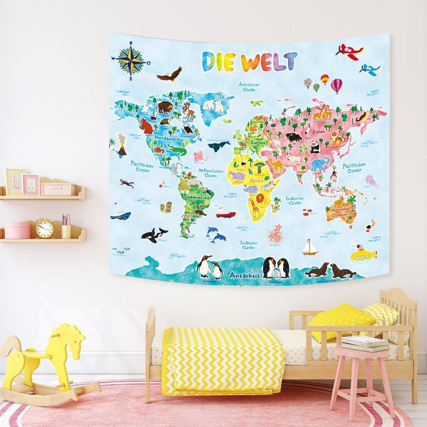 Bashom Wandteppich Deutsche Tierweltkarte für Kinder Zuhause - Accessoires und Dekorationen Naty Shop