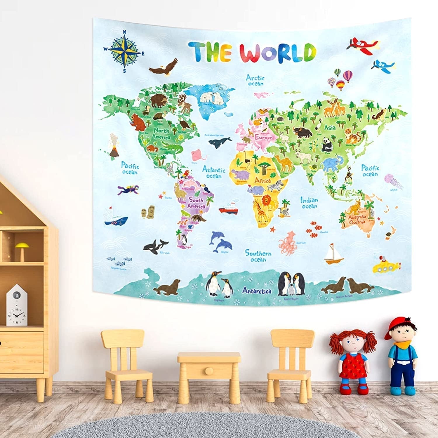 Bashom Wandteppichkarte der deutschen Tierwelt für Kinder Zuhause – Accessoires und Dekorationen Naty Shop Tp-001
