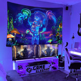 Wandteppich Betylfoy Schwarzlicht Astronaut reaktive Pflanzen Qualle Zuhause - Accessoires und Dekorationen Naty Shop