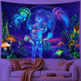 Wandteppich Betylfoy Schwarzlicht Astronaut reaktive Pflanzen Qualle Zuhause - Accessoires und Dekorationen Naty Shop
