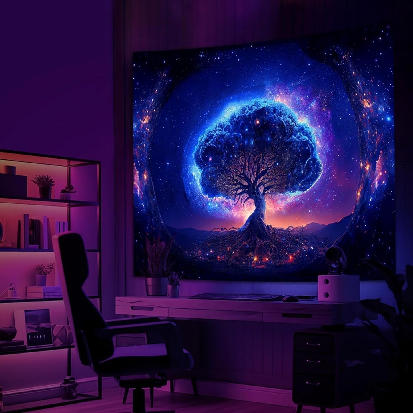 Baum-Wandteppich, Schwarzlicht, räumliche Ästhetik, Zuhause – Accessoires und Dekorationen, Naty Shop