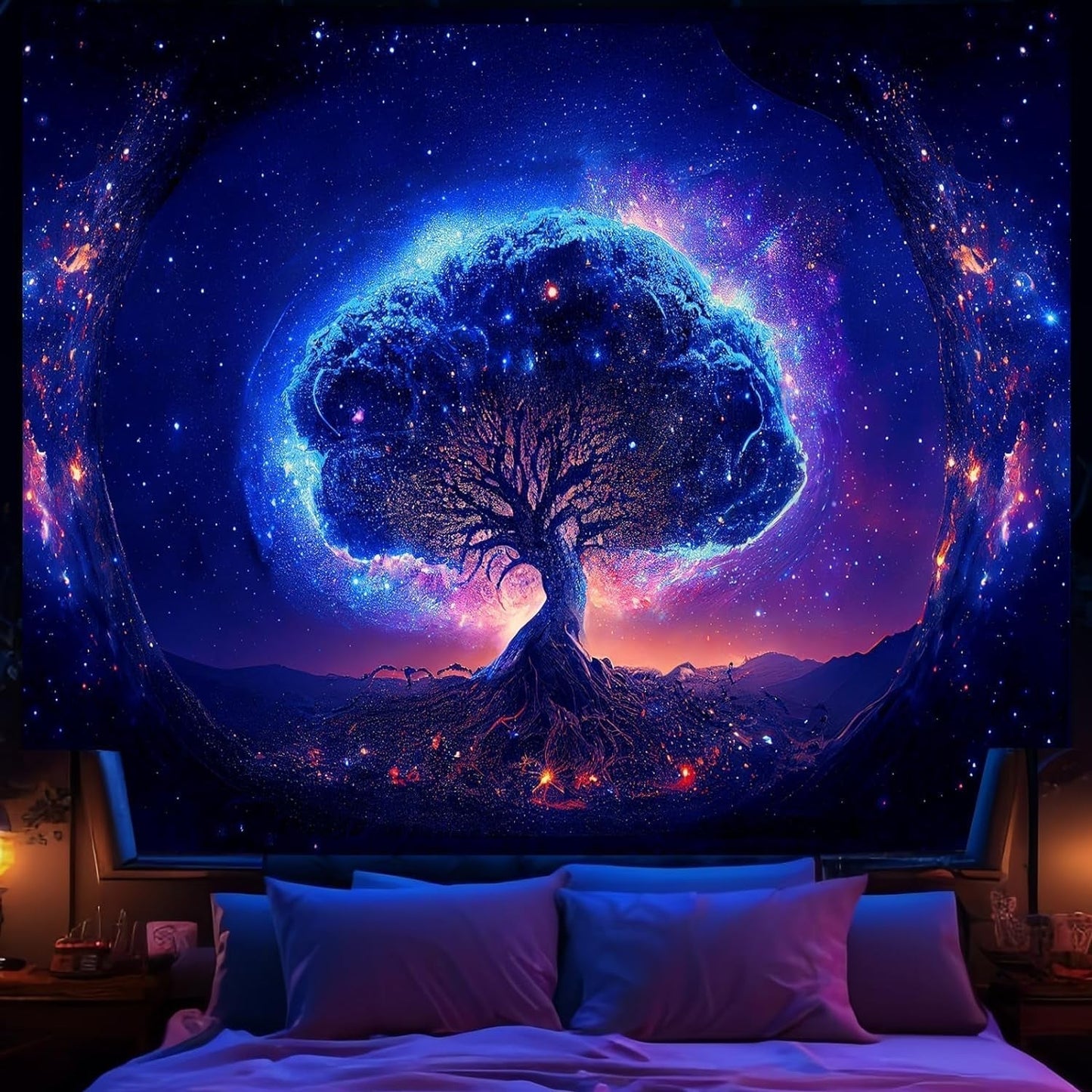 Baum-Wandteppich, Schwarzlicht-Raumästhetik, Zuhause – Accessoires und Dekorationen, Naty Shop, Schwarzlicht-Raum, 152,4 L x 129,5 B cm