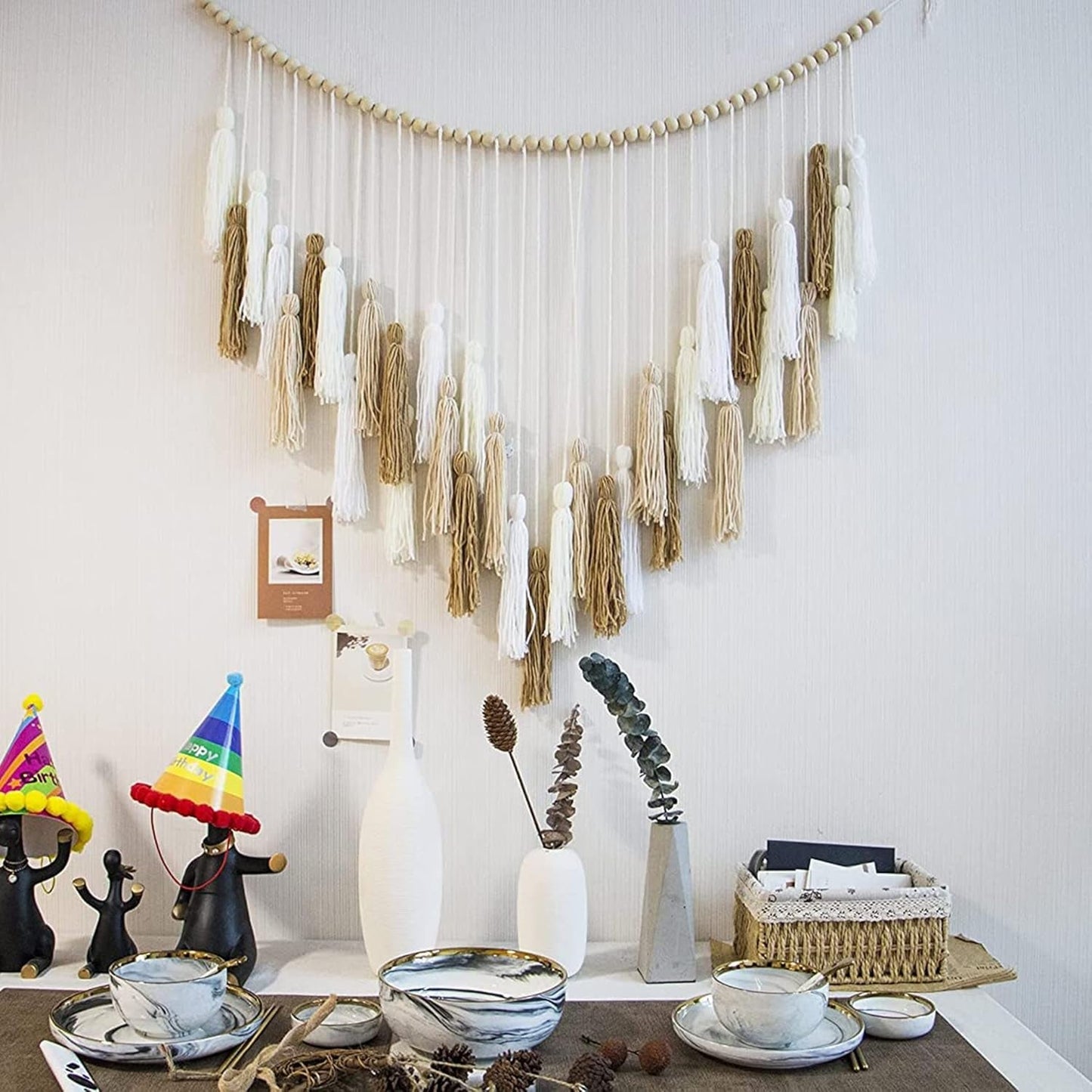 Tapisserie Deko zum Aufhängen, gewebte pastorale Holzperlen Zuhause – Accessoires und Dekorationen Naty Shop